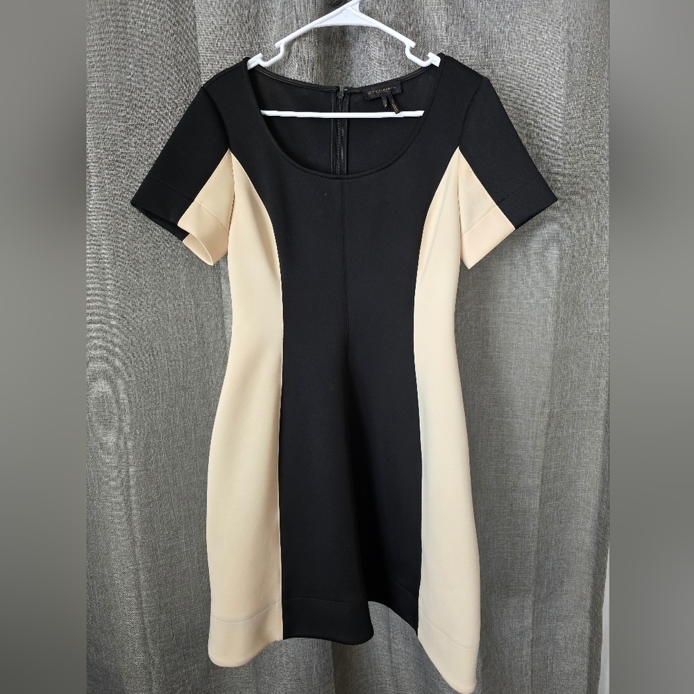 Donna Karan Womens Black Knee Length Colorblock Scoop Neck Scuba Dress Size 4